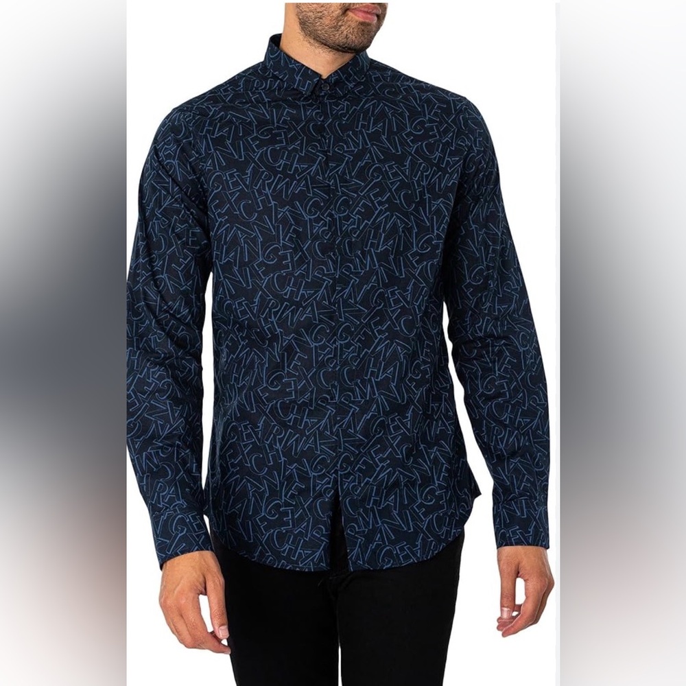 ARMANI EXCHANGE
Monogram-Pattern Stretch-Cotton Shirt